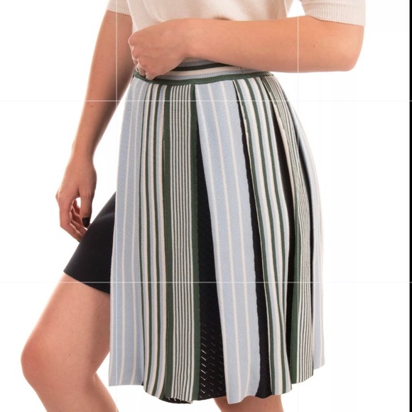 MSGM- Asymmetric Pleat Stripe Cotton Knit Skirt - Picture 5 of 13